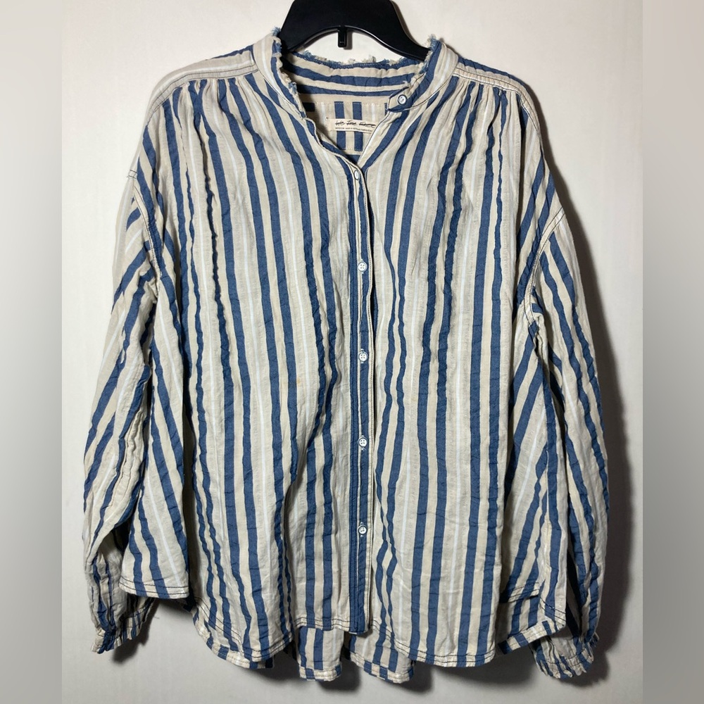 We the Free Set Sail Striped Button Down Oversized Long Sleeve Top Size Medium - Picture 4 of 16
